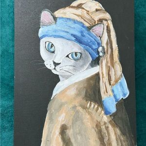 Cat with the Pearl earring canvas painting